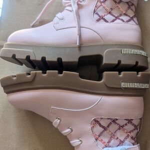 Child Size 13 Pink Lace-Up Boots with Sequin Accents By Jessica Simpson